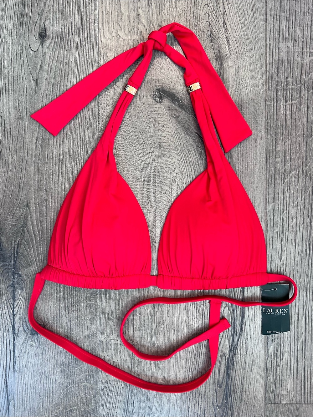 Ralph Lauren Bright Red Bikini Top with Gold Accents